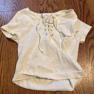 Forever 21 Cream Lace-Up Ribbed Tee
